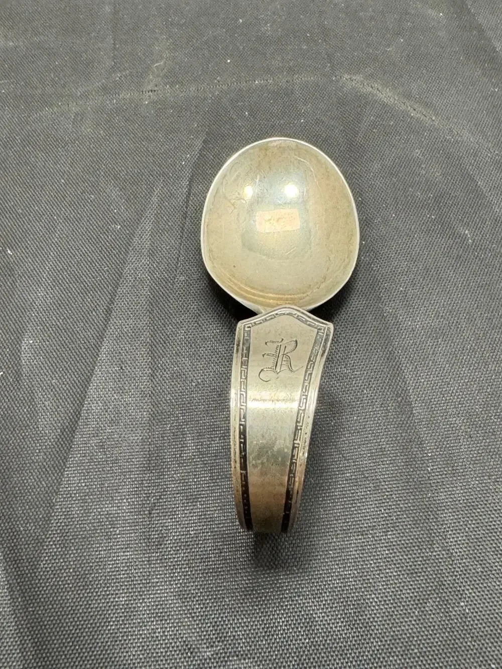 Vintage SSMC Sterling Silver Baby Spoon Bent Handle Monogram R Small 3.5